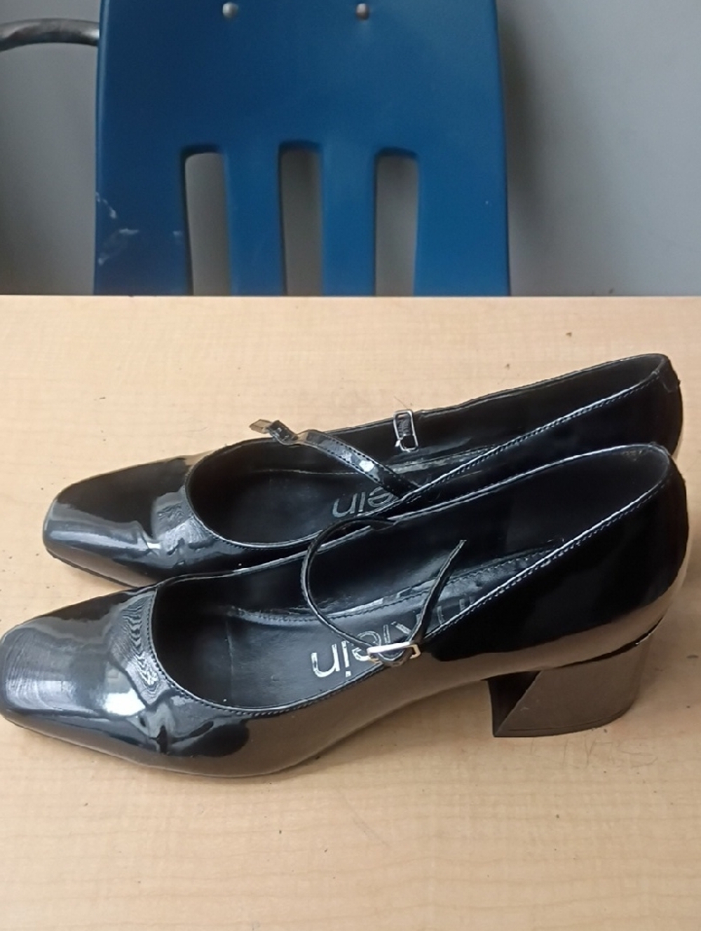 Calvin Klein Black Patent Mary Jane Block Heels